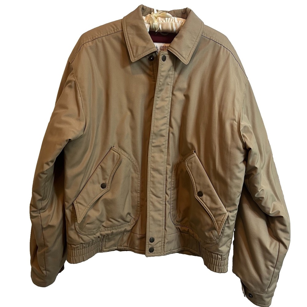 Vintage London Fog Tan Jacket Men's Large Lined Zip Snap